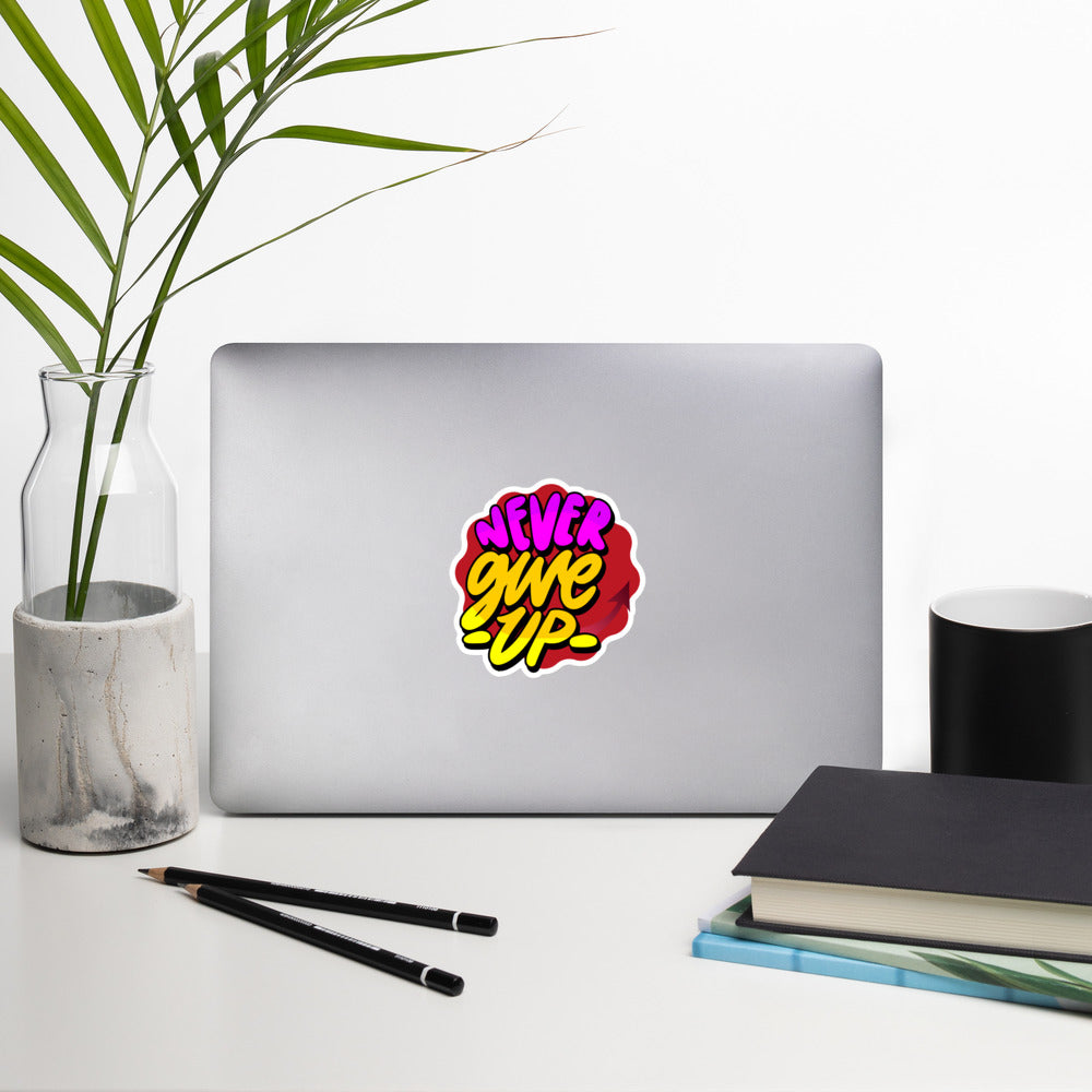 “Never Give Up” Sticker / Car Decal (Bubble Free)