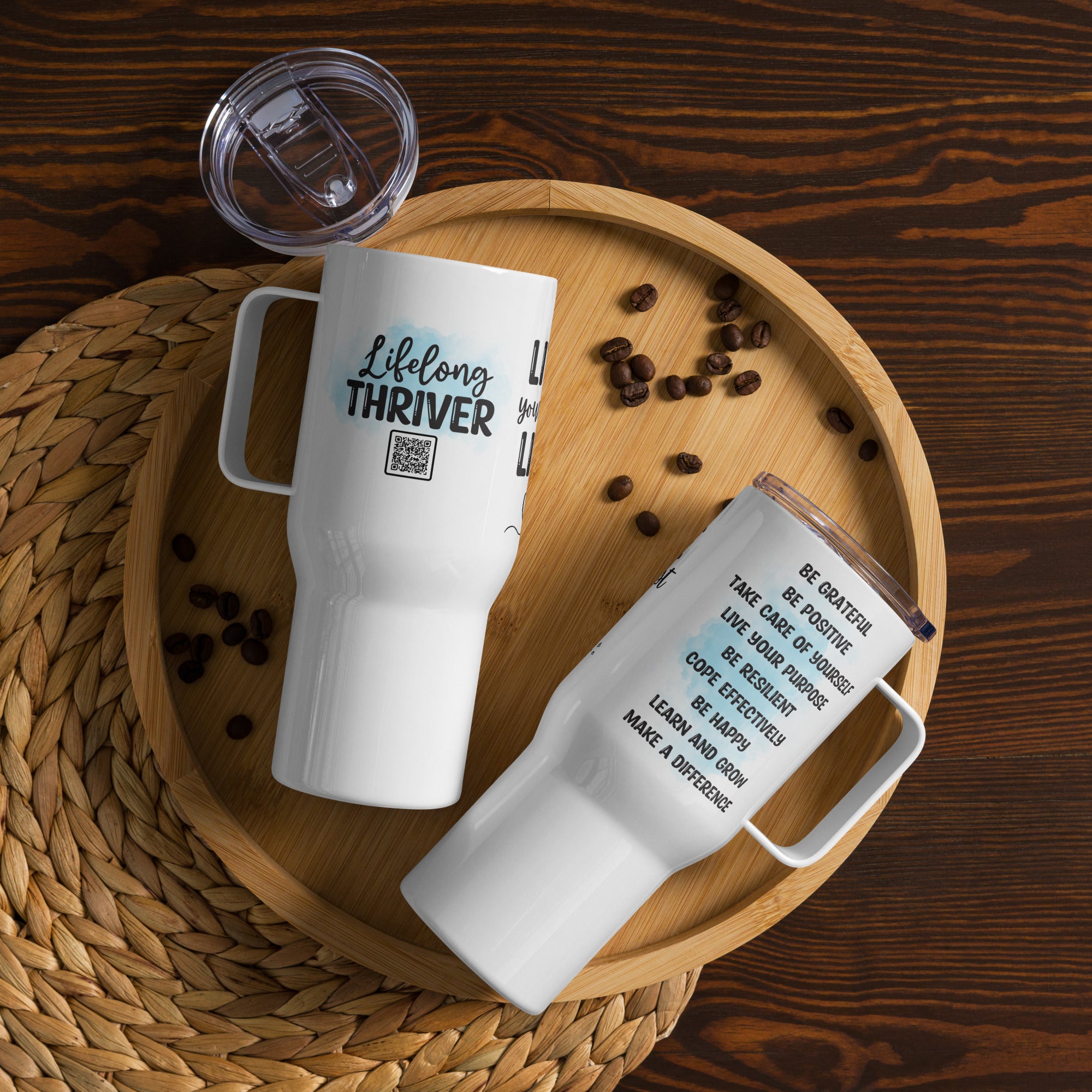 "Lifelong Thriver: Live Your Best Life" Travel Mug with Handle