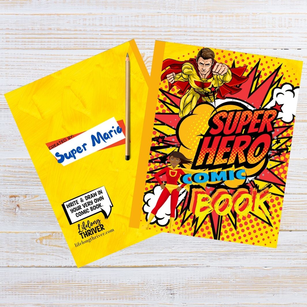 Super Hero Comic Book | 8x5” x 11” book with 120 blank template pages