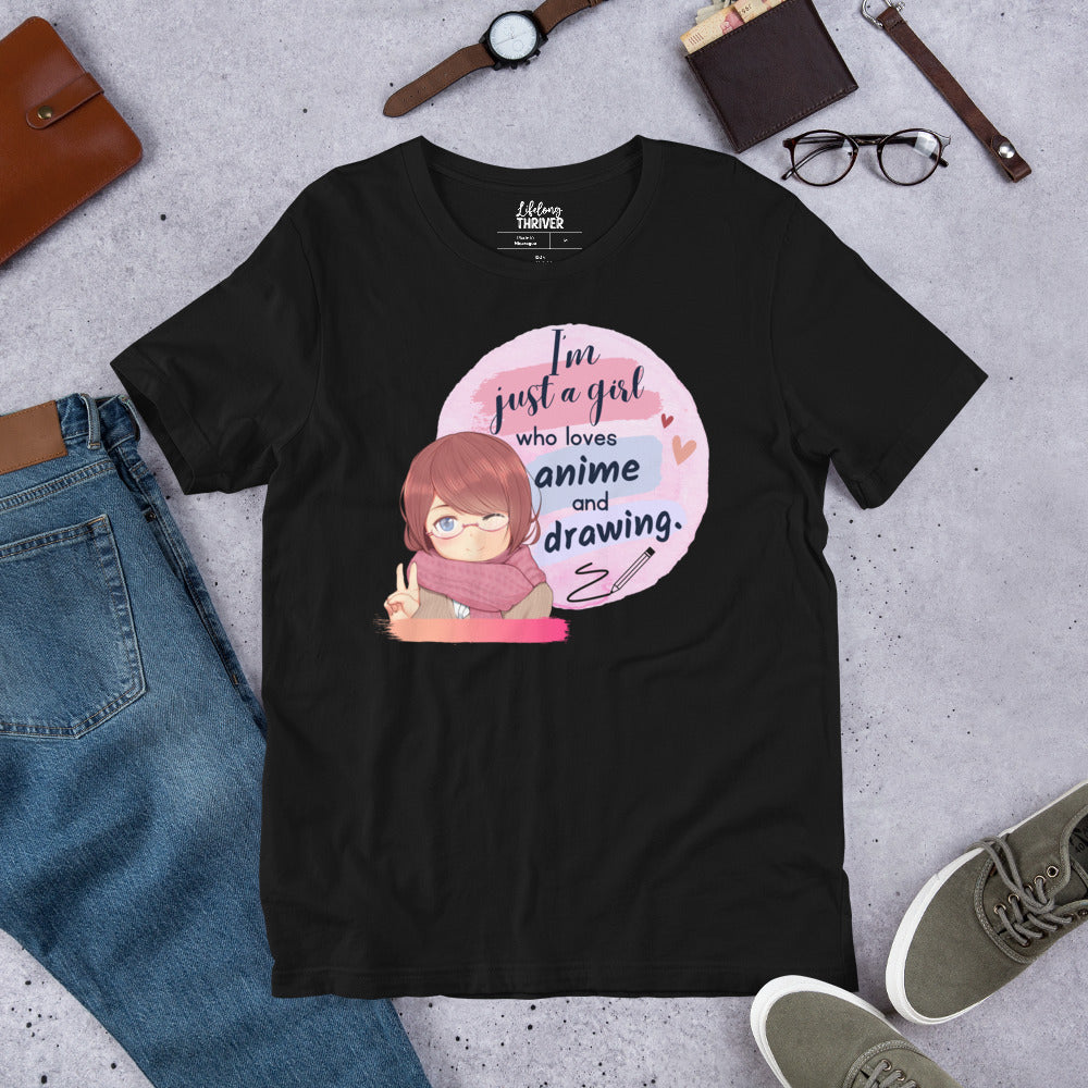 I'm Just a Girl Who Loves Anime and Sketching T Shirt for Teens and Women