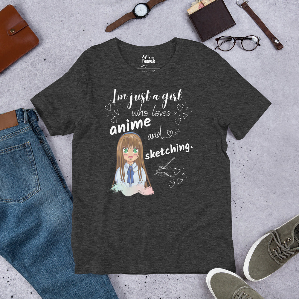 I'm Just a Girl Who Loves Anime and Sketching T Shirt for Teens and Women