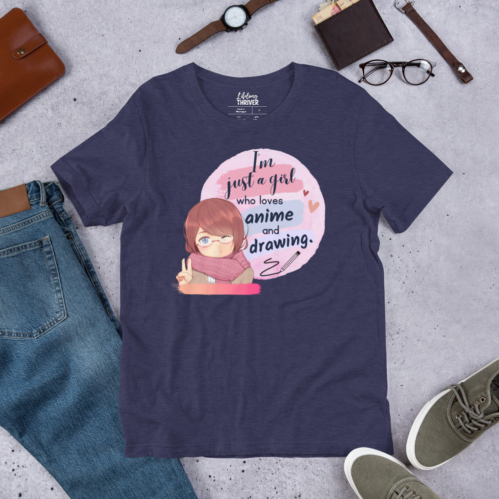 I'm Just a Girl Who Loves Anime and Sketching T Shirt for Teens and Women