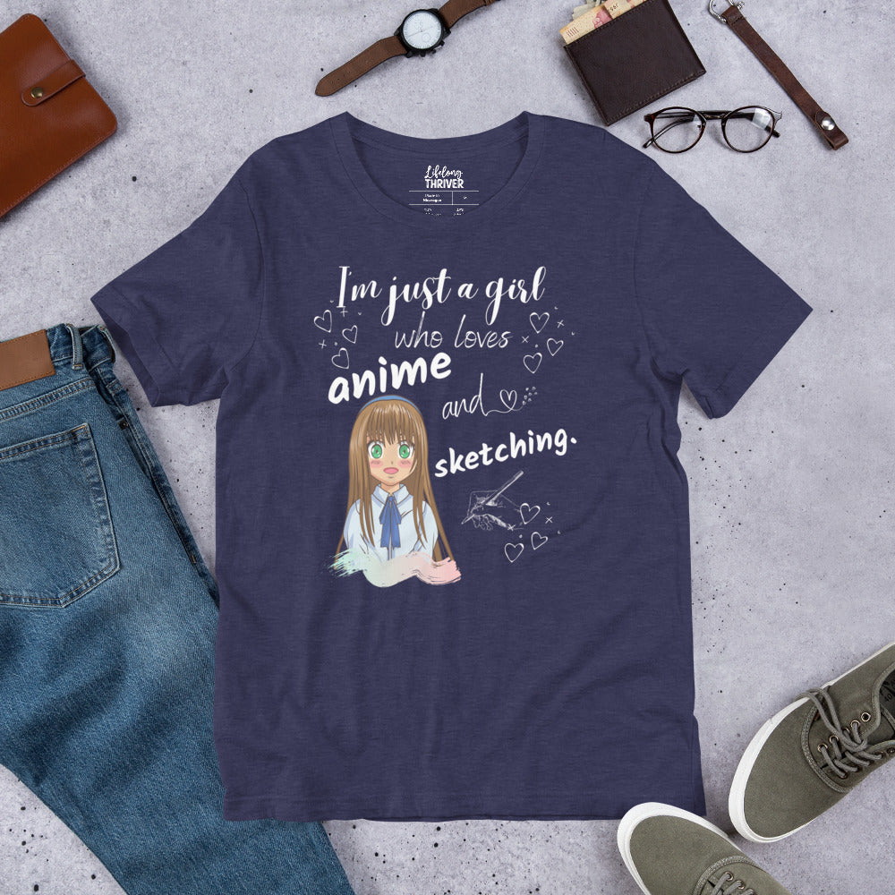 I'm Just a Girl Who Loves Anime and Sketching T Shirt for Teens and Women