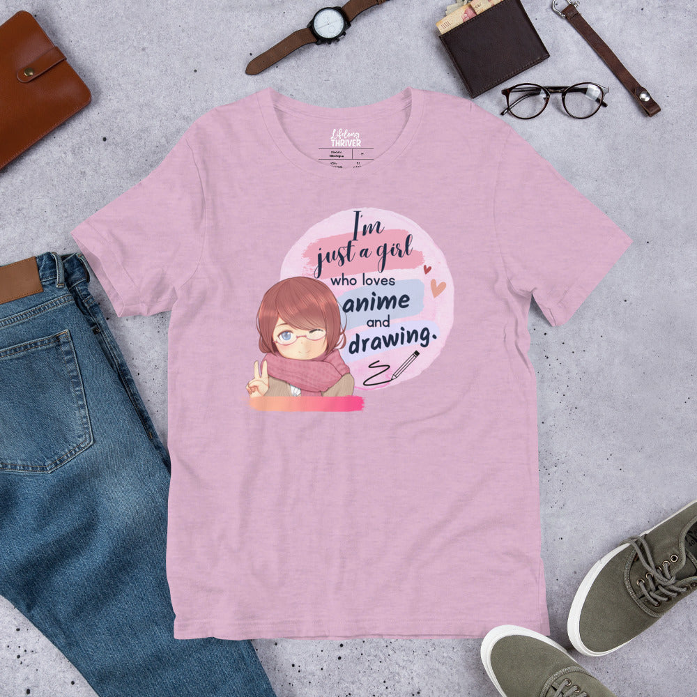 I'm Just a Girl Who Loves Anime and Sketching T Shirt for Teens and Women