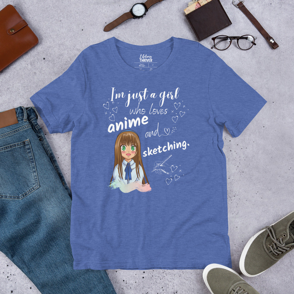 I'm Just a Girl Who Loves Anime and Sketching T Shirt for Teens and Women