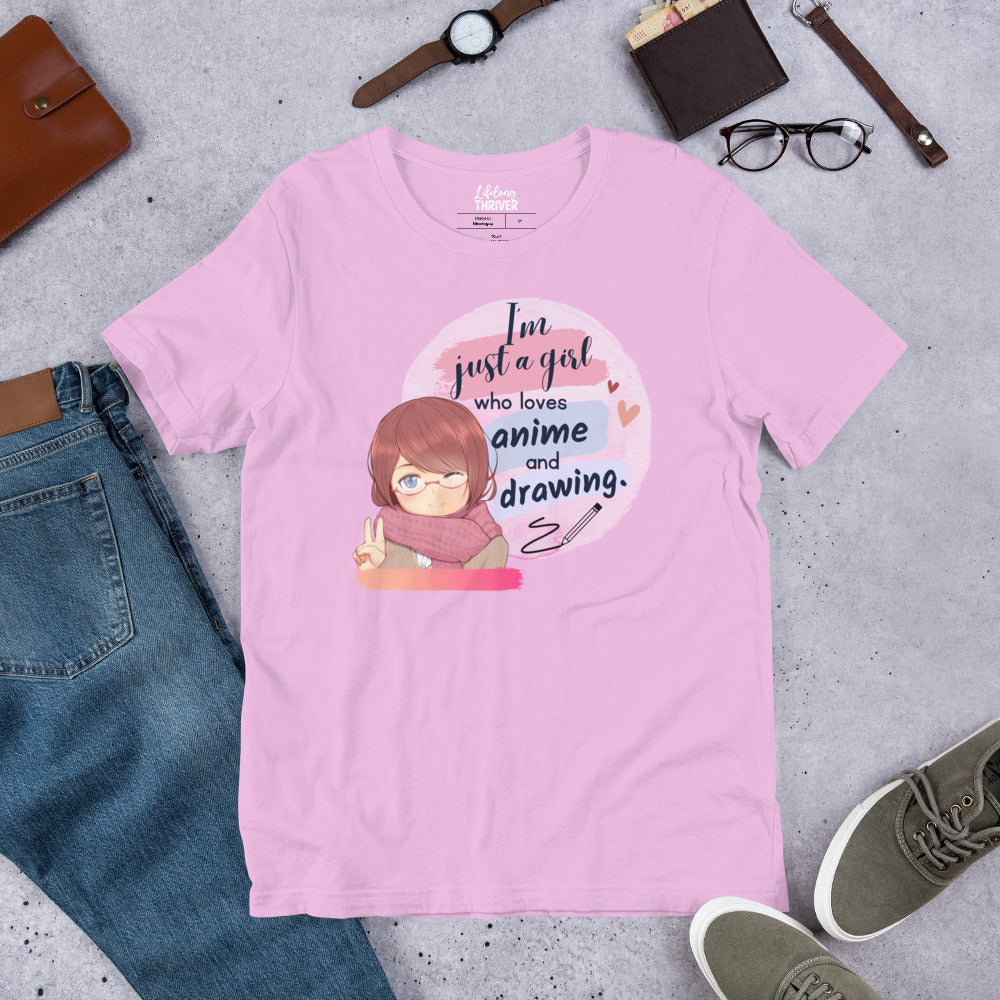 I'm Just a Girl Who Loves Anime and Sketching T Shirt for Teens and Women