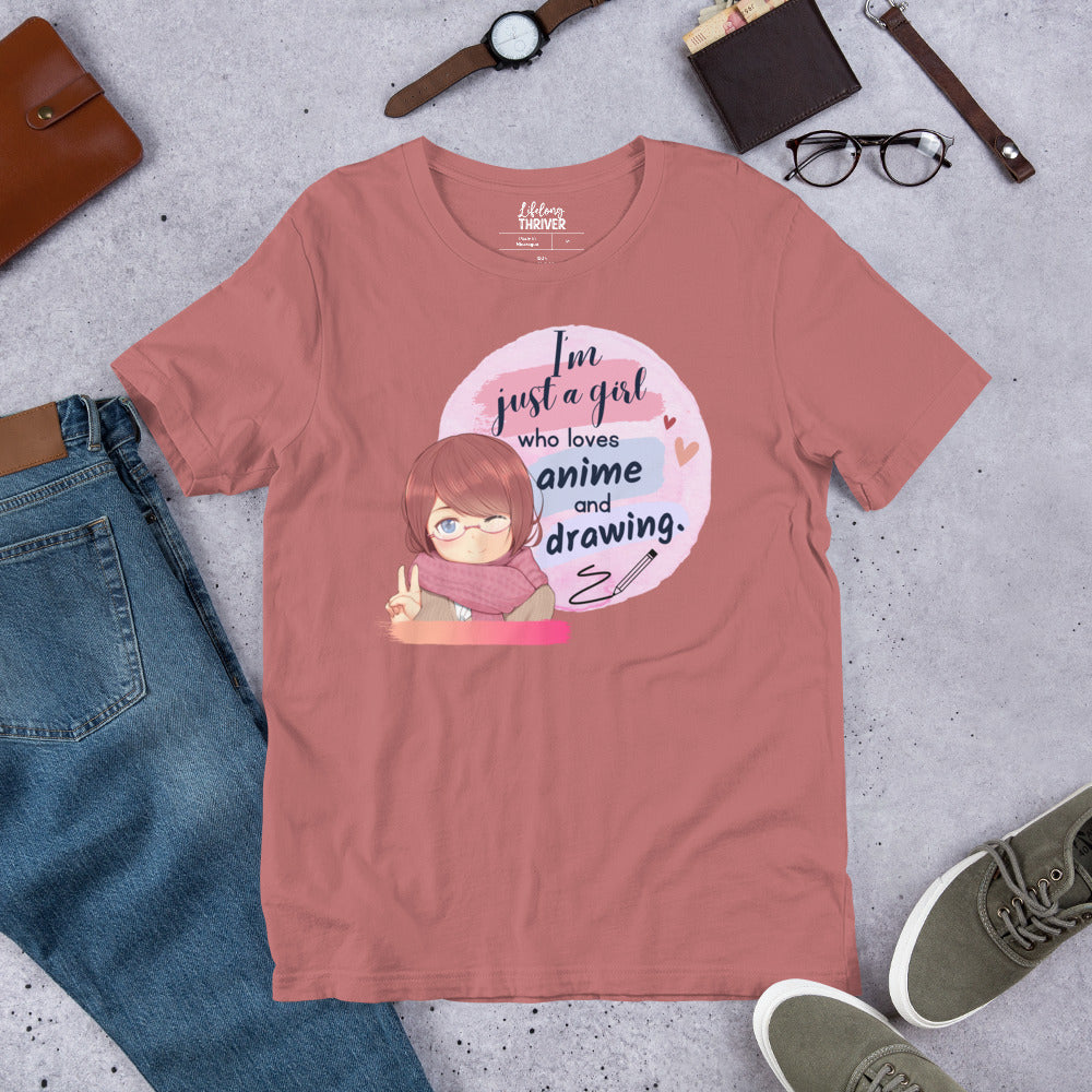 I'm Just a Girl Who Loves Anime and Sketching T Shirt for Teens and Women